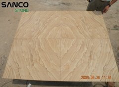 Beige Wood Sandstone Honed Symmetrical Pattern Bed Board Or