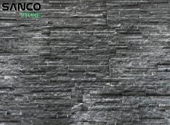 1.5cm Width Stripe Black Marble Split Stone Veneer Panel Wal