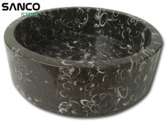 Black Fossil Marble Circular Hotel Washbasin