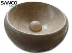 Round Beige Marble Stone Sink And Wash Basin